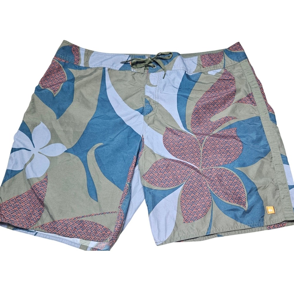 Quiksilver Waterman Collection Mens Board Shorts Sz 40 Olive Green Floral‎ Print